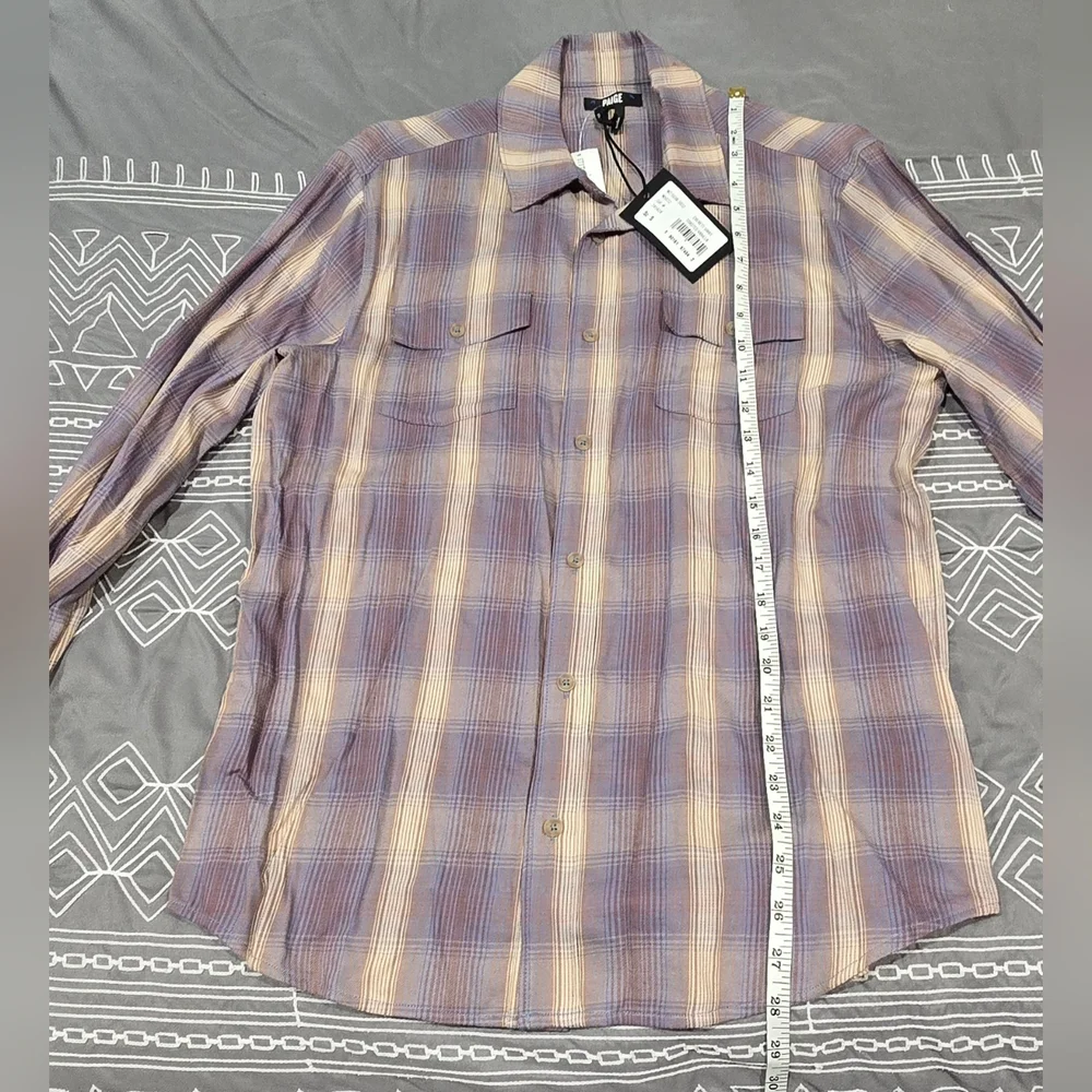Paige Men's Everett Plaid Button Down Shirt In Toasted Vanilla Size Small - Picture 7 of 8
